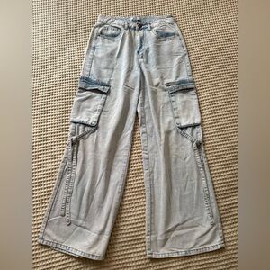Sincerely Jules Light Gray Flare Cargo Jeans